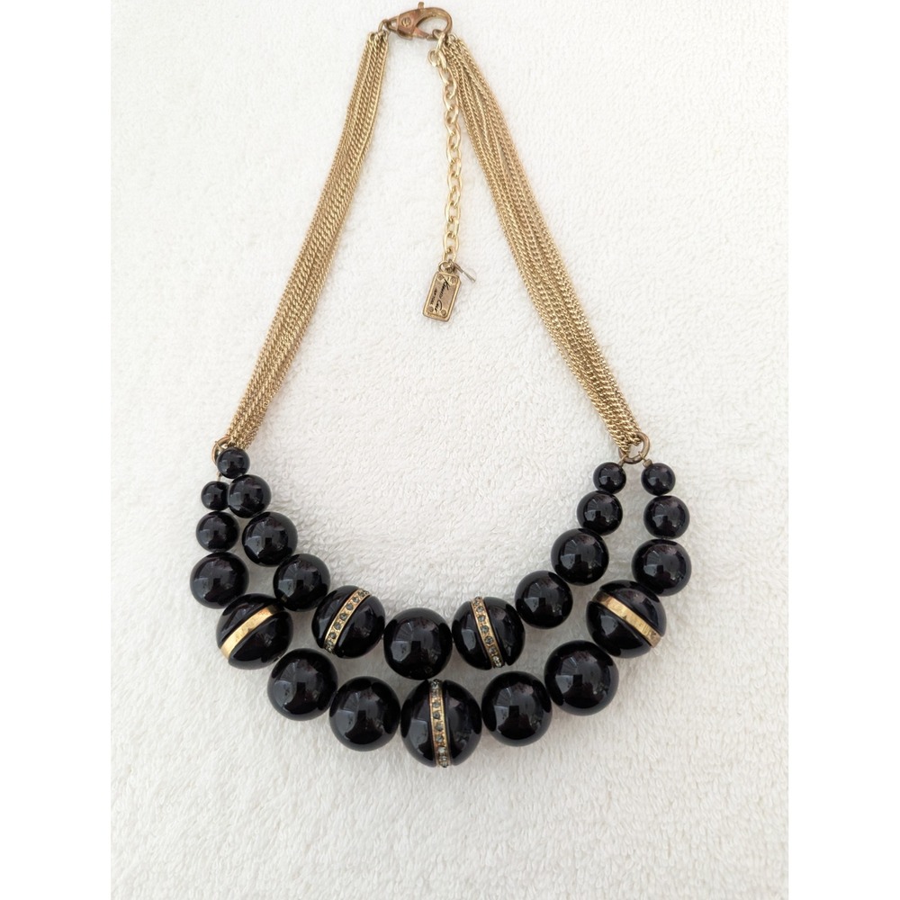 Kenneth Cole New York Gold Chain Black Bead Necklace Layered Rhinestone Accent